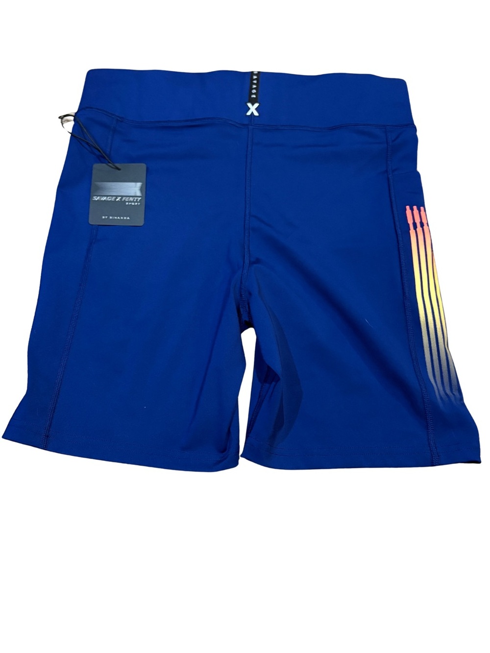 NWT Savage X Fenty Sport Bike Shorts 1X Blue High Rise Compression Activewear